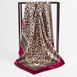 NWT Leopard Scarf, Burgundy Edges